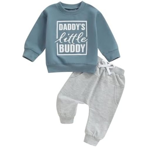 Toddler Baby Boy Fall Winter Clothes Mamas Little Boy Outfit Letter Long Sleeve Sweatshirts and Jogger Pants Set