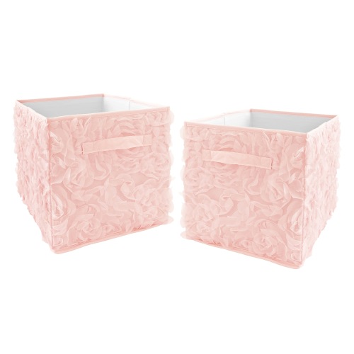 Pink Floral Rose Foldable Fabric Storage Bins - Solid Light Blush Flower Luxurious Elegant Princess Vintage Boho Shabby Chic