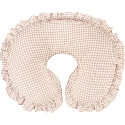 DILIMI Cotton Nursing Pillow Cover, Removable Ruffled Pillowcase for Breastfeeding Pillows, Ultra Soft Comfortable Slipcover for Baby Girl and Boy, Brown Gingham