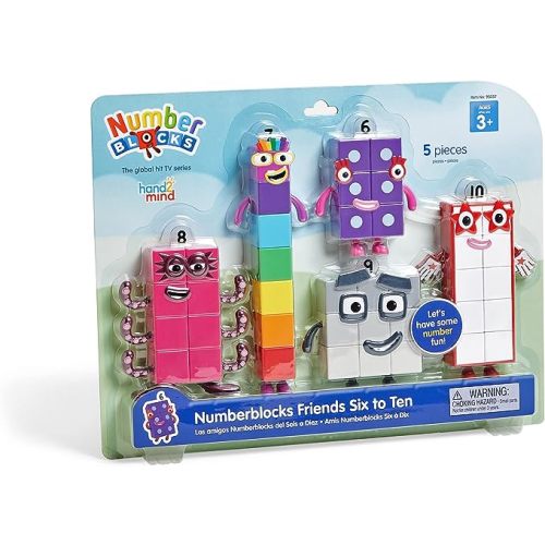 hand2mind Numberblocks Friends Six to Ten Figures – Official Licensed Character Action Figure Set, Numbers and Counting Figurines, Pretend Play Toys, for Kids Ages 3, 4, 5, 6, 7