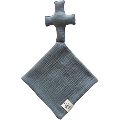 Cross Lovey, Cross Security Blanket, Christian Baby Gift, Baptism Gift, Easter Gift, Newborn Baby Gift, Blessing Blanket (Slate Blue)