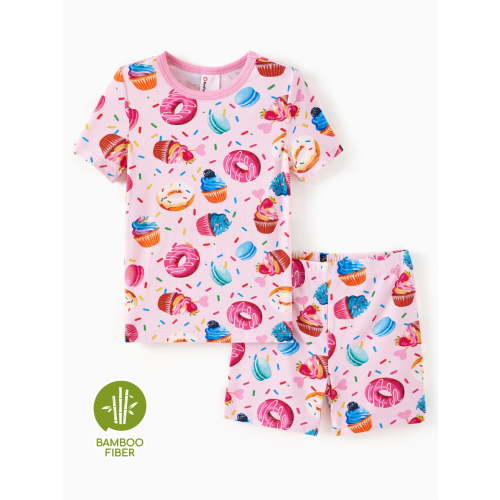 PatPat Toddler Girl Pajamas Kids Pjs with Bamboo Viscose Snug Sleepwear Fit Short Sleeves Comfy for Gifts Pajamas Set Sizes 2-6 Years