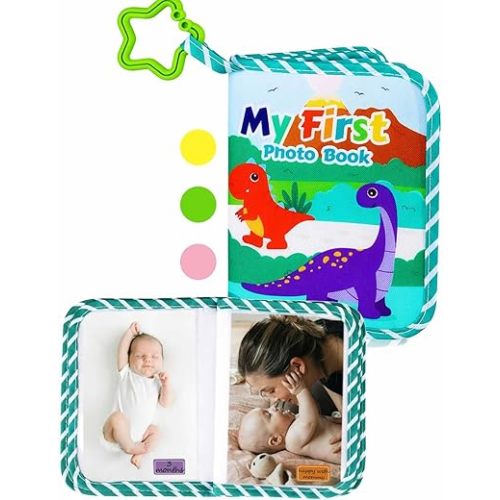 Baby Photo Album – My First Photo Album for Baby with Soft Fabric Cover – Baby Memory Book for 4x6 Photos – Keepsake Gift for Newborn, Kids & Toddler, Baby Shower, First Birthday, Dinosaur