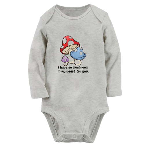 iDzn I Have So Mushroom In My Heart For You Funny Rompers, Newborn Baby Unisex Bodysuits, Infant Jumpsuits, Toddler Kids Long Sleeve Oufits (Gray, 0-6 Months)