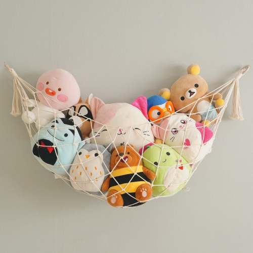 Macrame Toy Hammock – Boho Cotton Rope Toy Organizer for Wall Storage H25