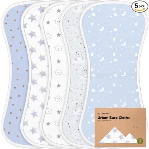 Organic Burp Cloths Baby Boy & Girl - 5-Pack Super Absorbent Cotton Burping Cloths for Babies, Soft & Plush Newborn Spit Up Rags, Infant Towels for Milk Spit Up, Unisex, Large 21" x 10"(Constellation)