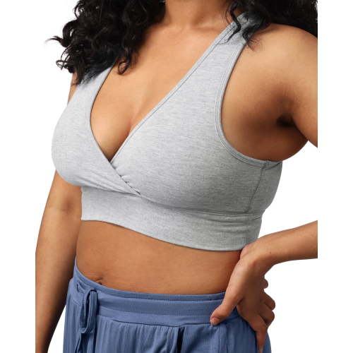 Kindred Bravely French Terry Nursing Bra for Breastfeeding and Sleep, Racerback Crossover, Soft and Stretchy Maternity Bra (Grey Heather, Large Busty)