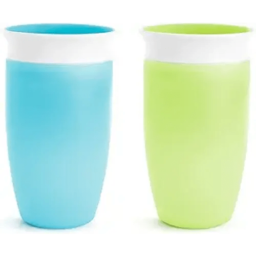 Munchkin Sippy Cups for Toddlers 1-3, Spill Proof Miracle 360 Cup, 10 Ounce, 2 Pack, Green/Blue