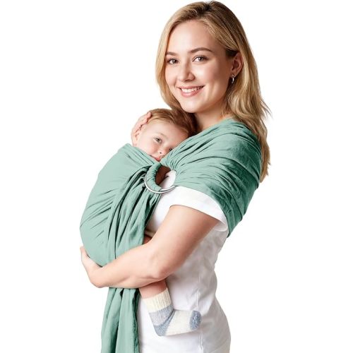 MISSWISDOM Baby Ring Sling Baby Carrier Newborn to Toddler Carrier (7-35 lbs), Baby Sling Carrier, Toddler Sling Carriers, Infant Wraps Carriers, Green