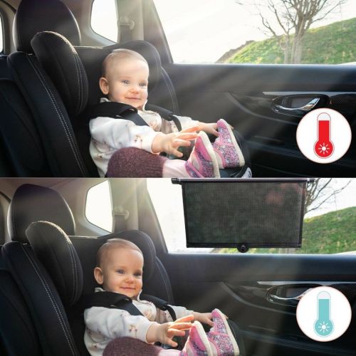 Lulyboo Baby Car Window Shades UV Blocking Retractable Roller Blinds - Black - 2pk