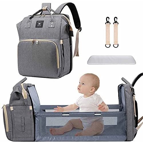 Diaper Bag Backpack with Baby Changing Station, 3 in 1 Multifunction Mommy Bag, Large Capacity/Multi-pocket/Waterproof/Gray
