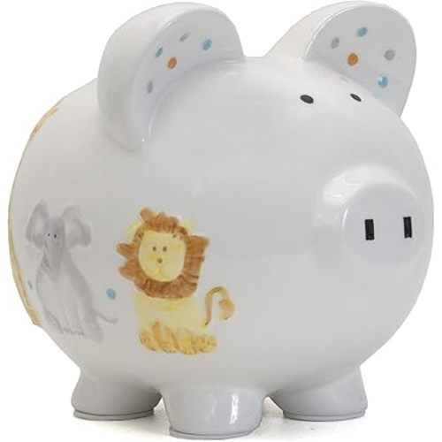 Child to Cherish Ceramic Piggy Bank for Boys, Sweet Safari