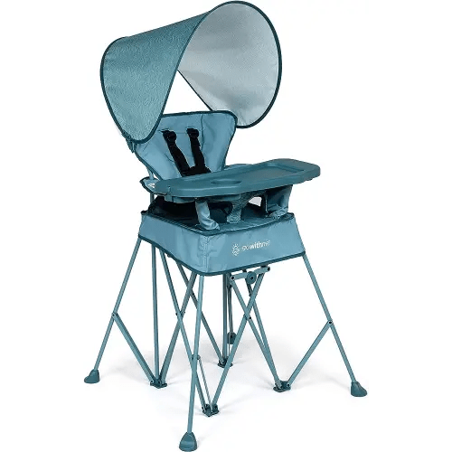 Baby Delight Go with Me Uplift Deluxe Portable High Chair | Travel High Chair | Sun Canopy | Indoor and Outdoor | Blue Wave