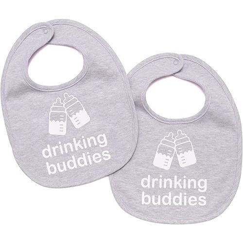 100% Cotton Drinking Buddies Twin Bibs Cute & Practical Unisex Bibs for Twins with Waterproof, Durable, for Everyday Use
