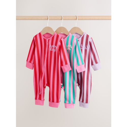Multi Stripe Two Way Zip Baby Sleepsuits 3 Pack (0mths-3yrs)