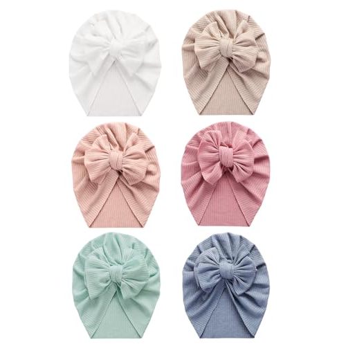 6 PCS Stretchy Baby Turban Hats, Baby Hat with Bows for Girls, Baby Boys Caps, Toddler, Newborn, Infant Hat Unisex