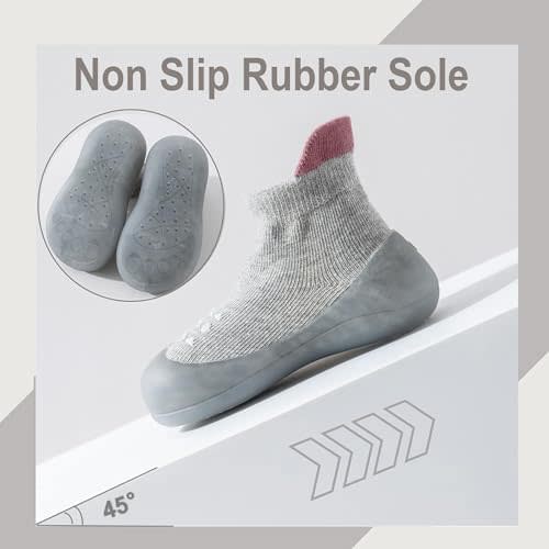 Hstyle Baby Sock Shoes Toddler Walking Shoes Infant Non-Slip Slippers Soft Rubber Sole Sneakers for Baby Boys Girls 18-24 MonthsGrey