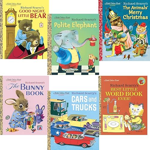 Little Golden Books Richard Scarry Collection : The Best Little Word Book Ever; Polite Elephant; Cars And Trucks; The Animals' Merry Christmas; The Bunny Book; Good Night Bear Hardcover – June 1, 2001