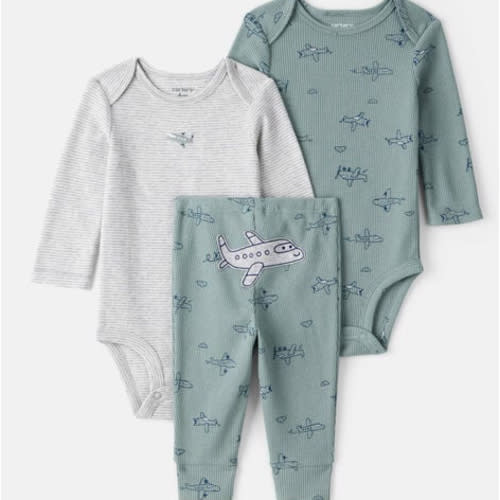 Baby Boy 3-Piece Airplane Print Long-Sleeve Bodysuit & Pant Set - Blue | Carter's