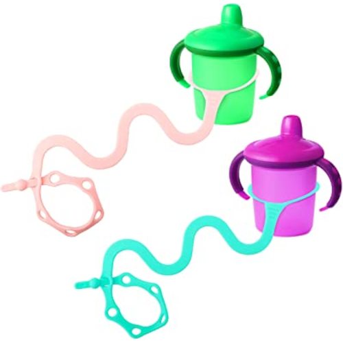 Bottle Bungee Strap – Sippy Cup & Toy Bungee Tether Strap, Bottle Holder for Stroller, Car Seat & High Chair - Aqua and Pink 2pk