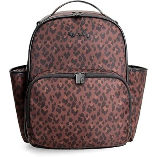 Itzy Ritzy Mini Diaper Bag Backpack – Chic, Compact Mini Plus Backpack with Changing Pad, 10 Pockets (6 Internal, 4 External), Grab-Top Handle & Rubber Feet – Leopard (Woven)