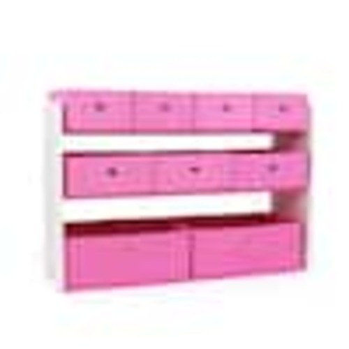 Humble Crew Carly Kids Toy Storage Organizer with 9 Collapsible Fabric Storage Bins, White and Pink WO76856
