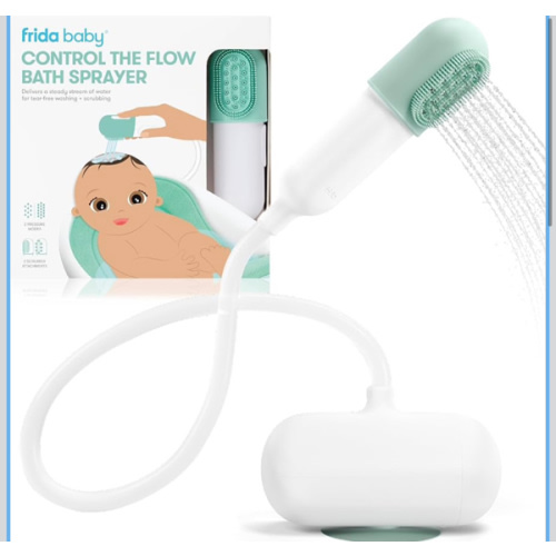 Frida Baby Control The Flow Bathtub Sprayer Attachment for Baby Bathtub, Shower Head with Scalp Massager, Control Waterflow with 2 Pressure Modes