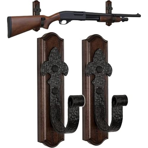 TESLYAR Gun Rack for Wall – Horizontal Gun Wall Mount with Metal Hooks – Rifle Rack Wall Mount – Shotgun Wall Mount – Wood Gun Holder for Wall Display – Stylish Indoor Gun Racks