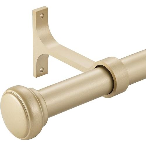 Heavy Curtain Rod,Adjustable Curtain Rod 1 inch Long Curtain Rods for Windows 48 to 86 inch with Round Cap,Ceiling Mount Drapery Rods with Heavy Brackets,Outdoor Curtain Rod for Patio,Light Gold