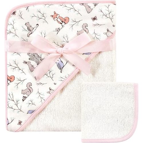 Hudson Baby Unisex Baby Cotton Hooded Towel and Washcloth, Enchanted Forest, One Size