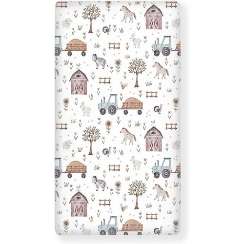 Farm Animals Fitted Crib Sheet Watercolor Farmhouse Barn Standard Crib Mattress Fitted Sheet Horse Sheep Chicken Baby Toddler Bed Mattress Sheets for Boys Girls 28"x52"