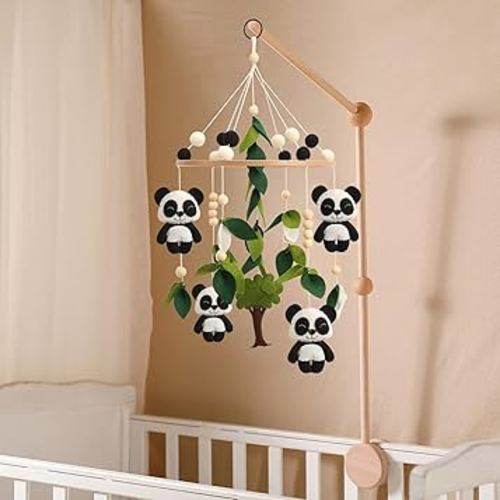 Flora & Ivy Panda Mobile for Crib - A Black and White Mobile with Pandas and Green Leaves