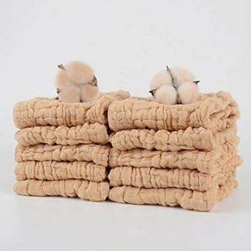 10 Pcs Baby Muslin Washcloths 100% Natural Cotton Unbleached, Extra Soft Baby Wipes Organic Burp Cloths Blank Bibs for Newborns Infants Sensitive Skin, Shower Gift Set 12"x12"