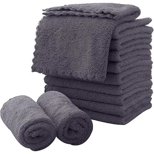 MOONQUEEN Microfiber Facial Cloths Fast Drying Washcloth 12 Pack - Premium Soft Makeup Remover Cloths - Grey