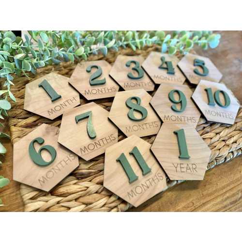 Monthly Milestone Cards for Baby Photos | 3D Wood Engraved Monthly Milestone Markers | Personalized Baby Boy Signs