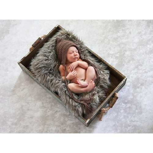 Taupe baby gnome hat, gender neutral crochet elf hat, newborn photography photo prop, brown coming home outfit for winter, baby girls boys