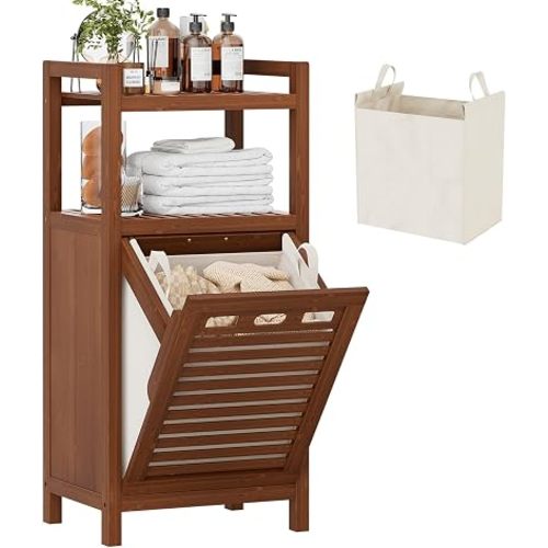 Homykic Tilt Out Laundry Hamper Cabinet, 10 Gal Bamboo Laundry Organizer