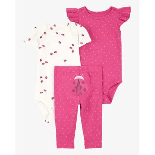 Baby Girl 3-Piece Ladybug Bodysuits & Pant Set - Pink | Carter's