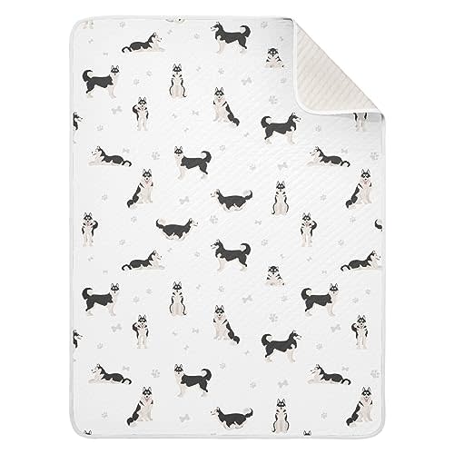 KICPOAY Swaddle Blanket for Cute Dogs Siberian Husky Baby Receiving Blanket Muslin Baby Swaddles Soft Cotton Breathable Nursery Blankets for Unisex Boys and Girls 30x40 Inch