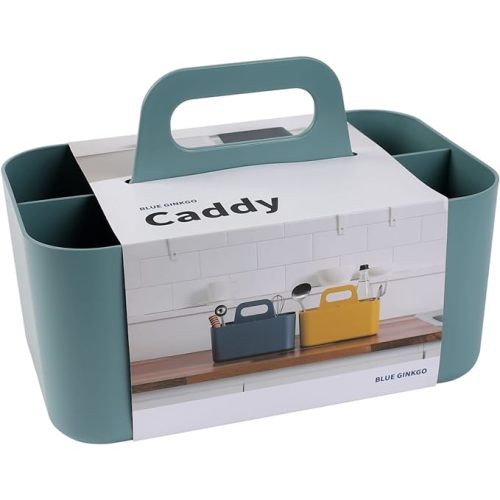 BLUE GINKGO Stackable Organizer Caddy – Korean-Made Portable Tote for Bathroom, Office, Crafts, or School Supplies (Rectangle, Blue)
