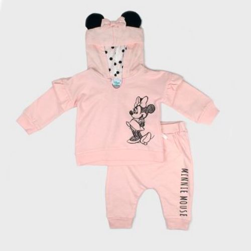 Baby Girls' Disney Mickey Mouse & Friends Minnie Mouse Hooded Sweatshirt And Kangaroo Pocket Joggers Set - Pink