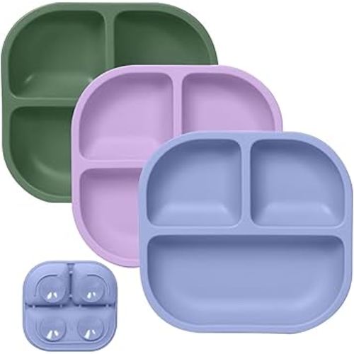BABELIO Powerful Suction Plates for Baby & Toddler, 100% Food Grade Silicone, Divided, BPA Free, Microwave & Dishwasher Safe