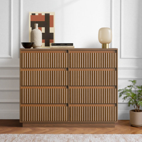 Ebern Designs Dejesus 8-Drawer Dresser 52"W Double Dresser With Waveform Fluted Panel & Reviews | Wayfair