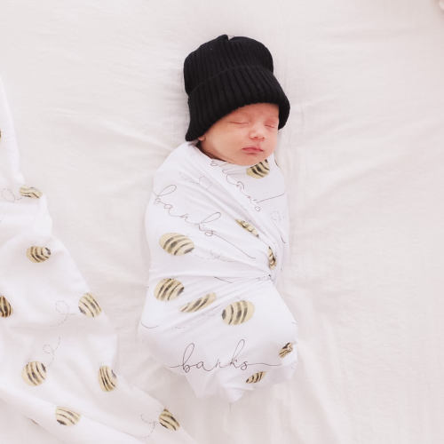 Honeys Bees Personalized Baby Name Swaddle Blanket