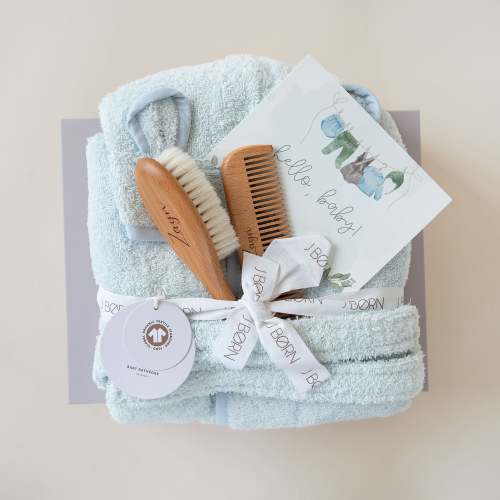 JBØRN Baby Gift Set | Organic Cotton Bath Robe & Hair Brush Set