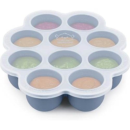 KeaBabies Silicone Food Freezer Trays with Lid, 2oz x 10 Pods Baby Food Storage Containers, Easy Puree Meal Prep, Breast Milk Silicone Freezer Molds, Dishwasher, Microwave Safe, BPA-Free (Slate)