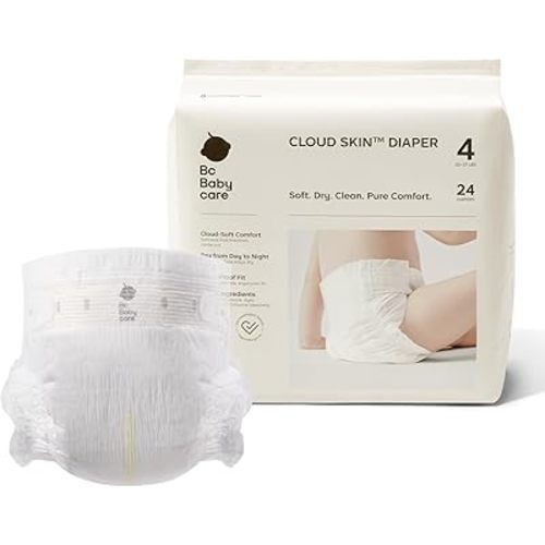 Bc Babycare Cloud Skin Baby Diapers, Size 4 (22-37 lbs), 24Count – Ultra Soft & Dry, Leak-Proof Overnight Comfort, Hypoallergenic, Totally Chlorine-Free
