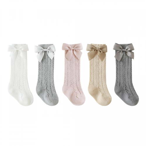 TELOLY Baby Girls Knee High Socks with Bow Long Stockings Infants Toddlers Ruffled Socks (0-5Y)