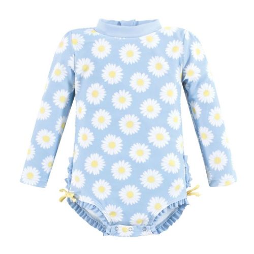 Hudson Baby Girls Rashguard Baby Swimsuit, Blue Daisy