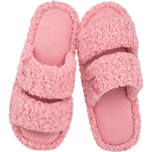 EverFoams Women's Fuzzy Open Toe Slippers Memory Foam Indoor House Shoes